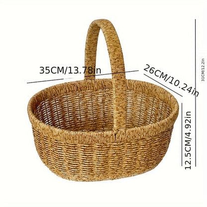 Oval Wicker-Style Market and Picnic Basket with Arched Handle in Medium or Large Size Options