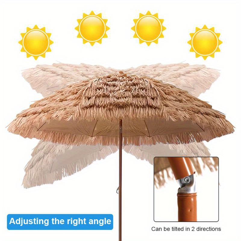 Patio Umbrella 7.5FT Thatch-Style Tiki Design with Steel Pole, Iron Frame, Push Tilt and One-Piece Option