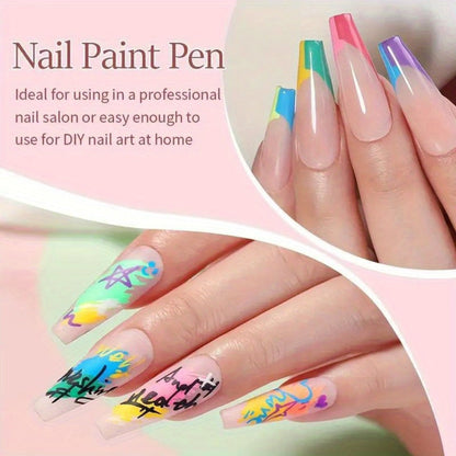 Metal Rod Nylon Brush Nail Art Pen Set 12 Colors – Acrylic Paint Pens for 3D Doodle Dot & Stitching Nail Design