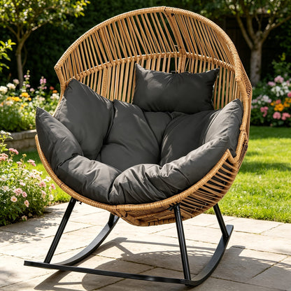 Egg Chair Outdoor Wicker PE Rattan Oversized Patio Lounge Chair with Cushion Rocking Egg Chair for Garden, Patio and Yard Use