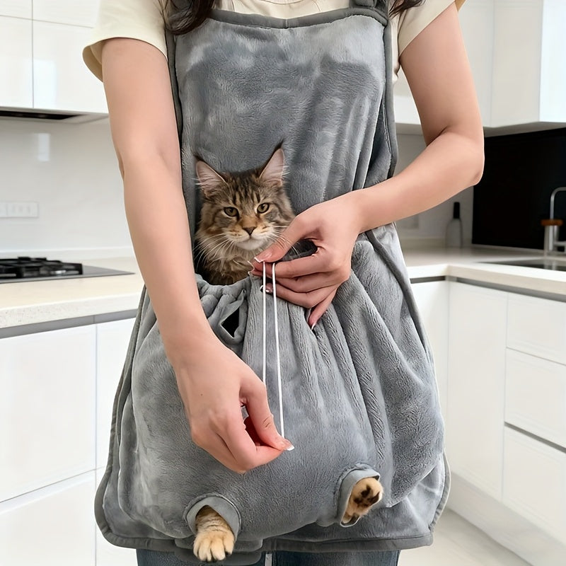 Cat Sling Carrier Wearable Apron – Soft Fleece Lined Hands-Free Cat Carrier with Paw Vents, Adjustable Drawstring Convertible Pet Bag