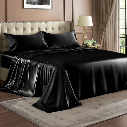 Sheet Set, Satin Bedding with 16-Inch Fitted Pocket, Three- or Four-Piece Size Configuration and Seven Solid Colors