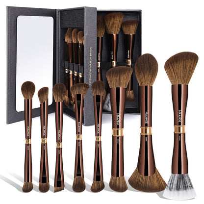 Makeup Brush Set, 8-Piece Double-Ended Collection with 16 Brush Heads, Aluminum Alloy Handles and Storage Box