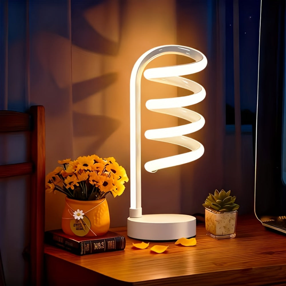 Dimmable Spiral Table Lamp with Touch Control & USB-C Charging Port, 3-Way Brightness Bedside Nightstand Lamp