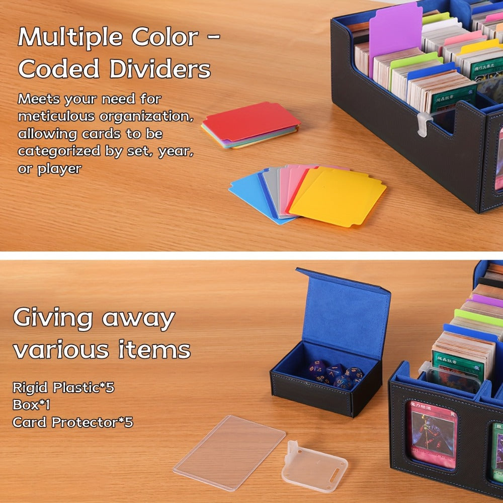 Trading Card Storage Box 5-Row with 24 Colored Dividers, 5 Card Sleeves & 5 Grid Boards – Card Organizer for Pokemon MTG Yu-Gi-Oh Sports
