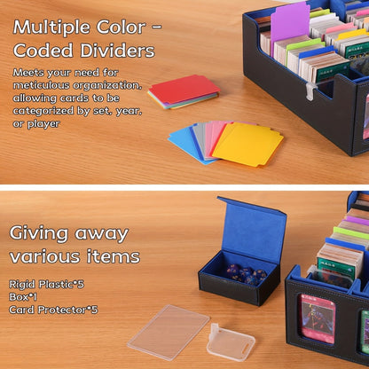 Trading Card Storage Box 5-Row with 24 Colored Dividers, 5 Card Sleeves & 5 Grid Boards – Card Organizer for Pokemon MTG Yu-Gi-Oh Sports