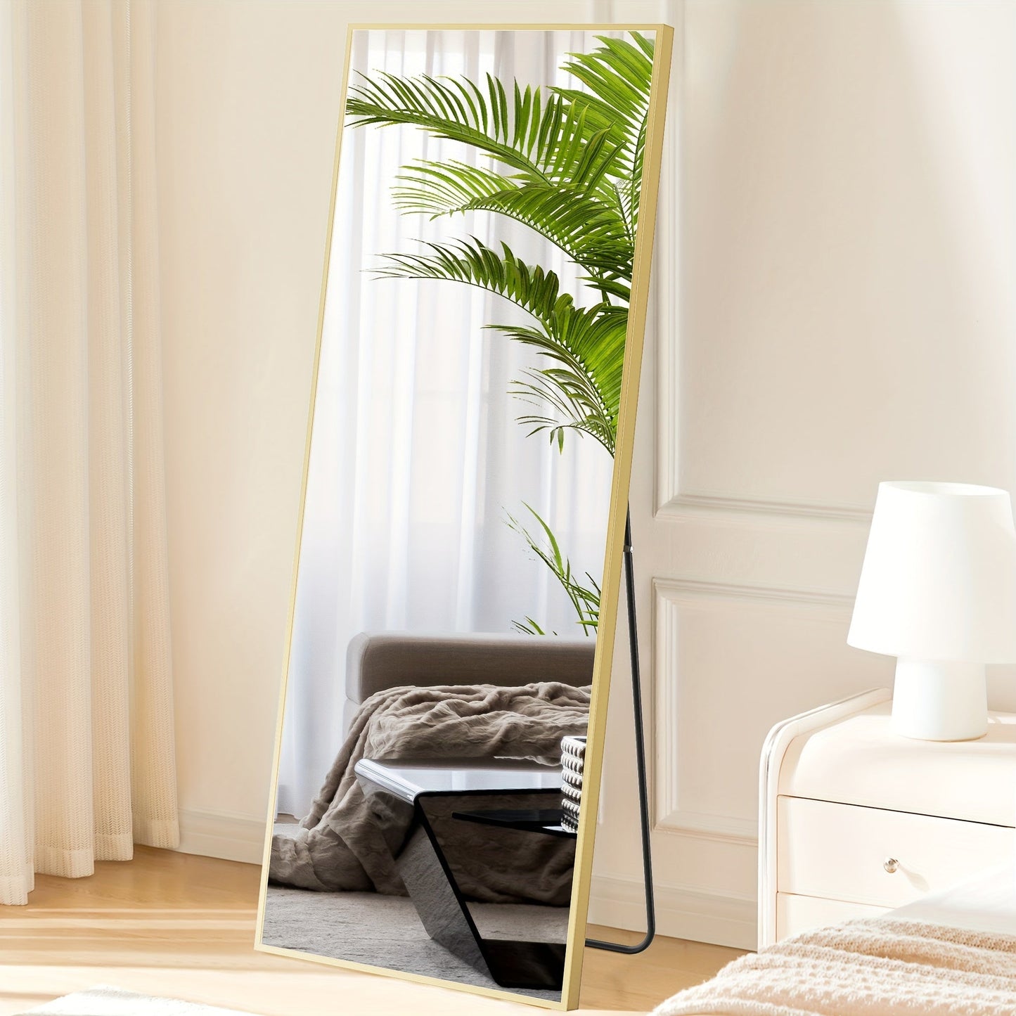 Full Length Mirror Floor Standing with LED Light – Arched & Rect Aluminum Frame Dressing Mirror for Bedroom Living Room, Black/Golden/White
