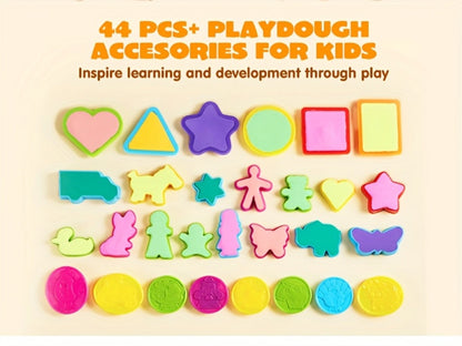 44-Piece Kids Clay Tools Set with Molds, Rolling Pins & Cutters, Dough Accessories for Toddlers & Preschoolers