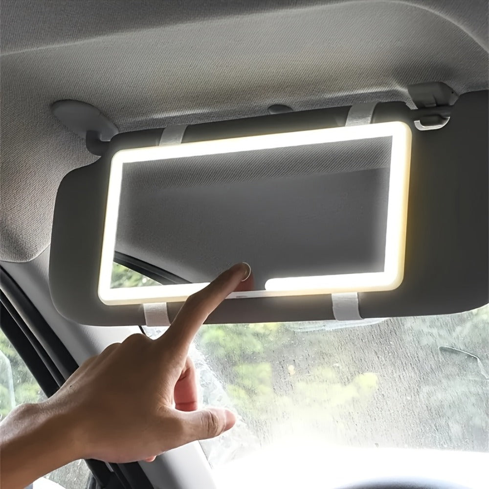 LED Car Visor Mirror Rechargeable – Ultra-Thin Vanity Mirror with 3 Light Modes (Daylight, Dashboard, Cockpit), Universal Fit for Cars
