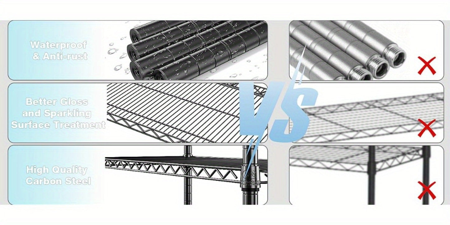 Metal Storage Shelving Unit Adjustable 4 5 Tier Steel Shelf Rack for Garage Kitchen Pantry Workshop Black Chrome MZG