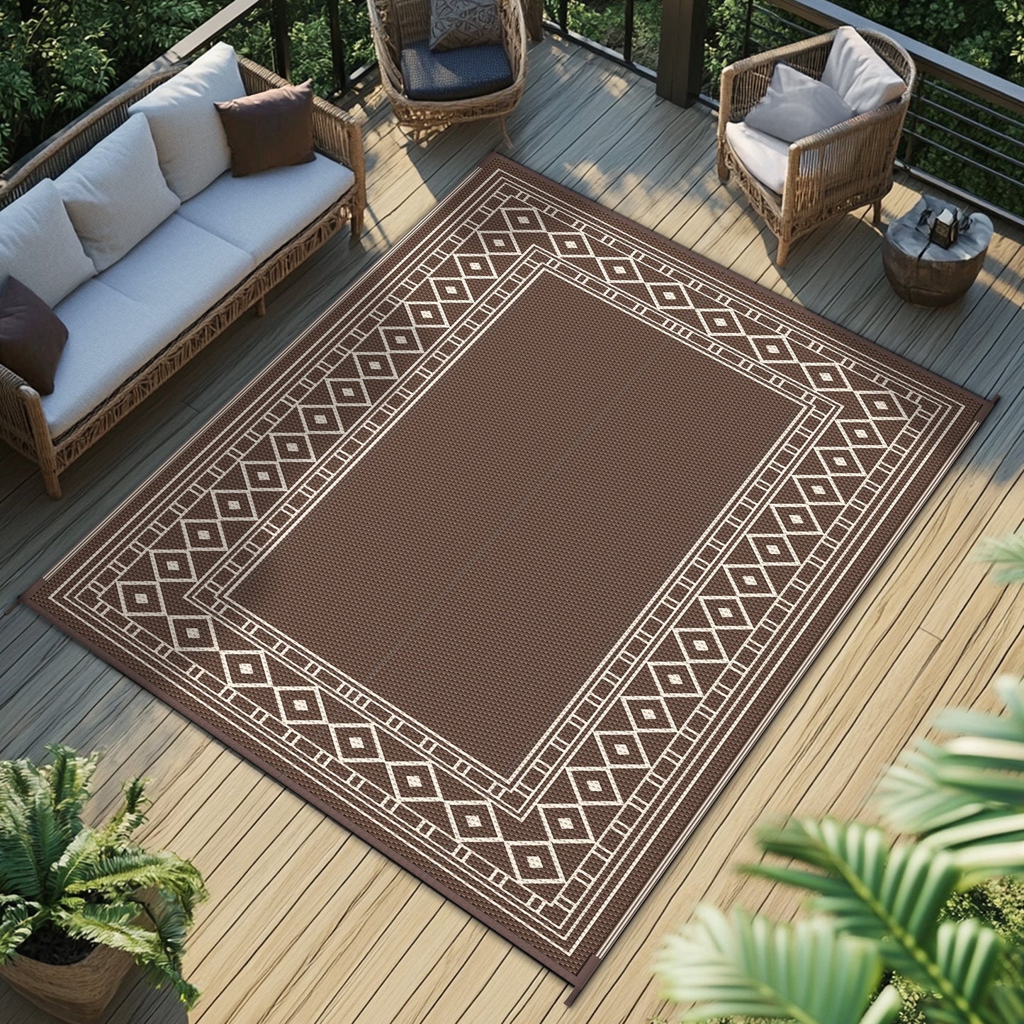 Outdoor Reversible Plastic Straw Rug for Patio Deck RV Camping – Waterproof UV-Resistant Lightweight Mat, Multiple Sizes & Colors