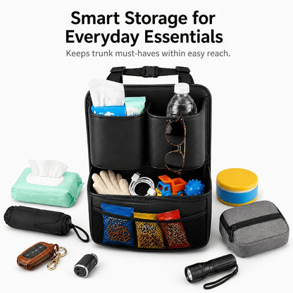 Car Trunk Organizer, Foldable PU Leather Multi-Pocket Bag with Bottle Slots, Adjustable Straps and 1- or 3-Piece Options
