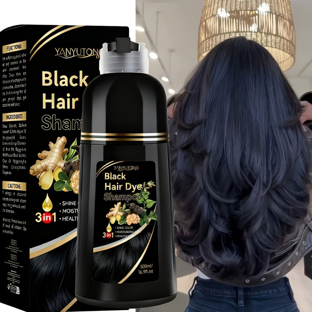 Ammonia-Free Herbal Hair Color Shampoo 3-in-1 Colors in 15 Minutes Lasts 30 Days – Semi Permanent Gray Coverage Moisturizing Cleansing Black