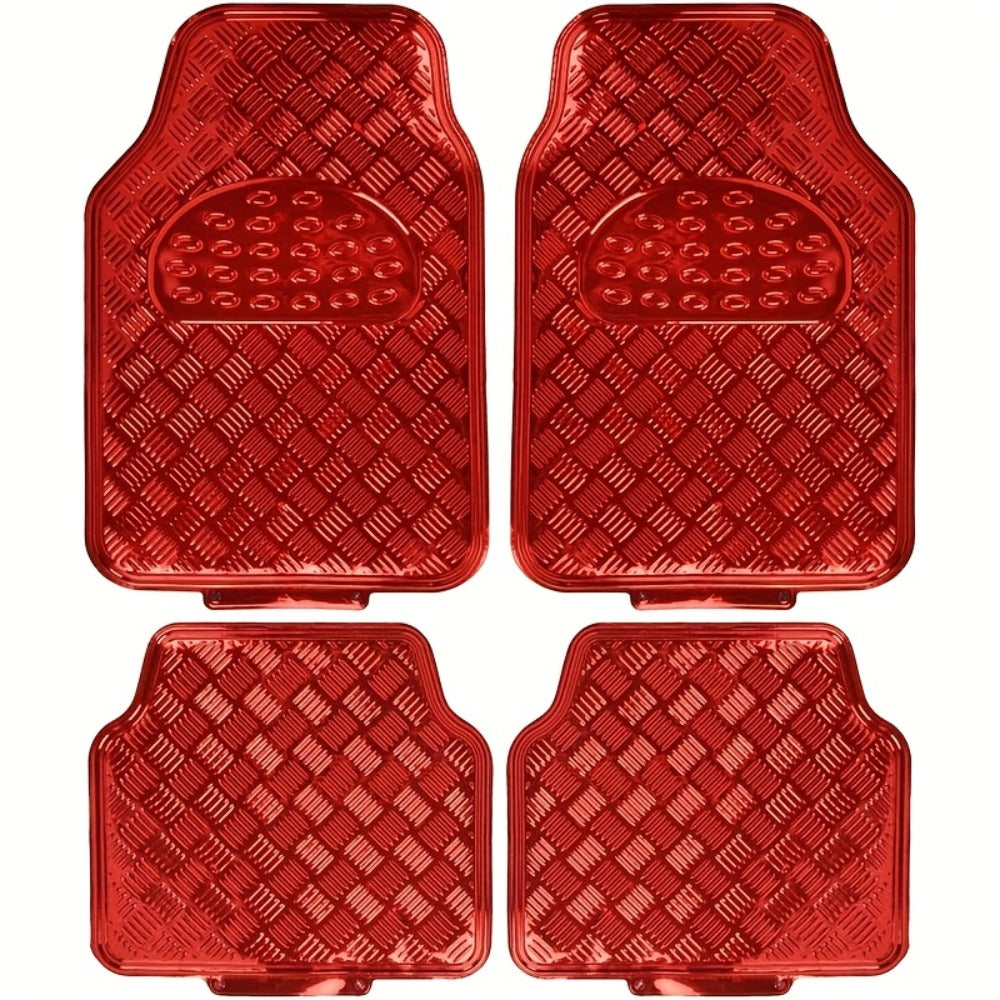 Molded Car Floor Mats, Four-Piece Front and Rear Set with Trim Lines in Six Color Options for Vehicle Footwells