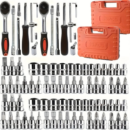 Premium Stainless Steel Repair Tool Kit 55/82/94/121PCS – Complete Automotive & Home Repair Set | Multi-Function Hand Tools | No Charging