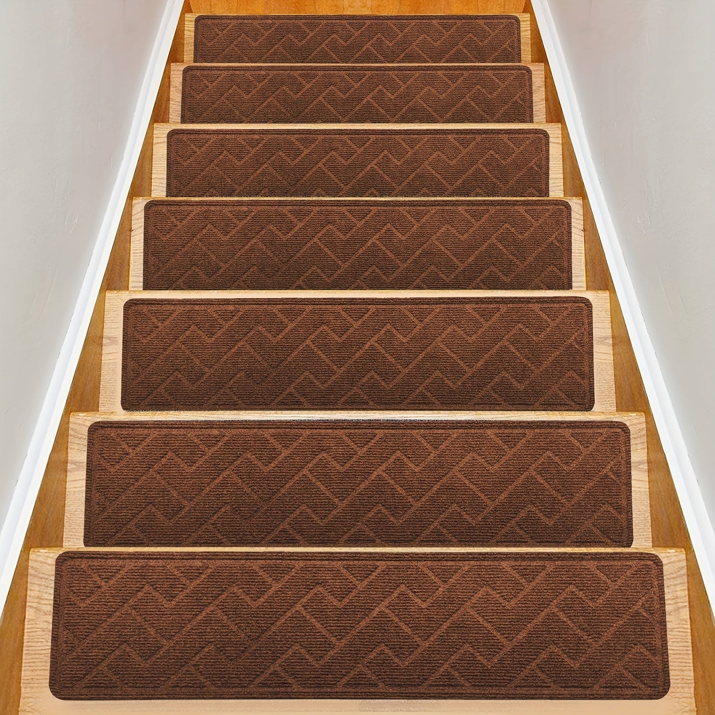 Stair Treads 15pcs 8"x30" Self-Adhesive Carpet Pads for Wooden Steps, Polyester Indoor Stair Mats for Safety