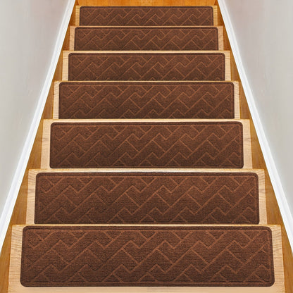 Stair Treads 15pcs 8"x30" Self-Adhesive Carpet Pads for Wooden Steps, Polyester Indoor Stair Mats for Safety