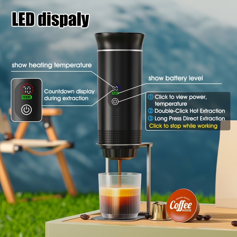 Portable Espresso Machine Type-C Charging Self-Heating, Single Serve Coffee Maker with Temperature & Battery Display