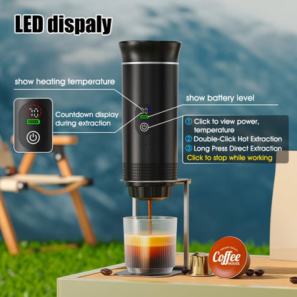 Portable Espresso Machine Type-C Charging Self-Heating, Single Serve Coffee Maker with Temperature & Battery Display