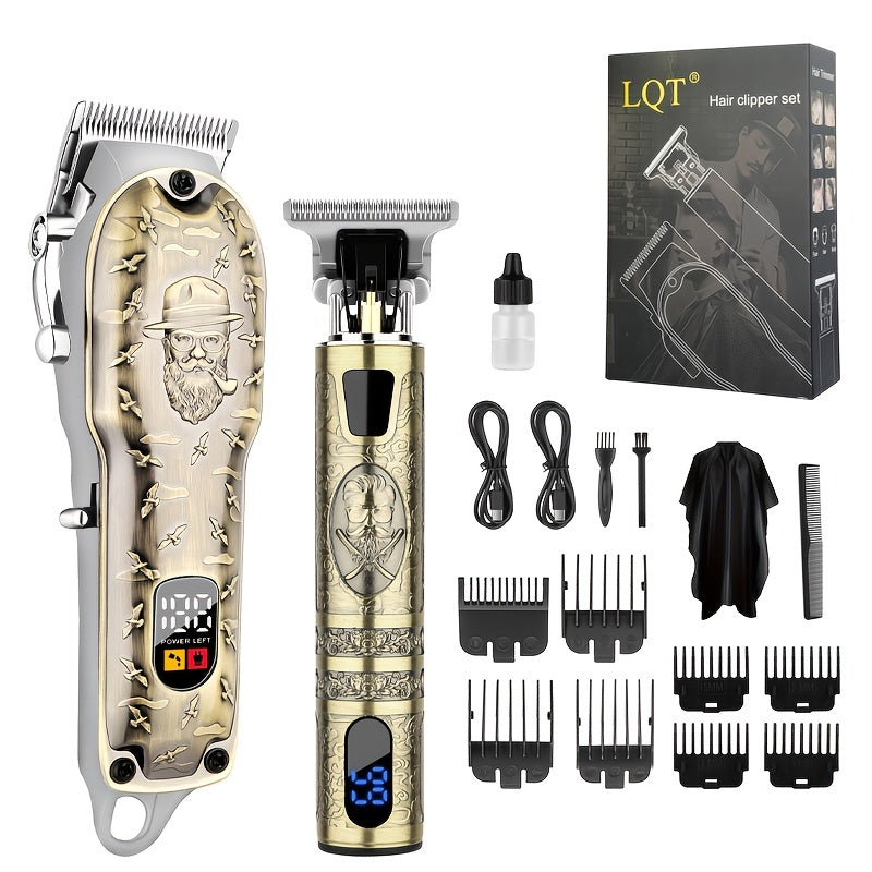 LQT Bronze Hair Clipper Set with Digital Displays, USB Charging and Choice of 2-, 3- or 4-Device Kits
