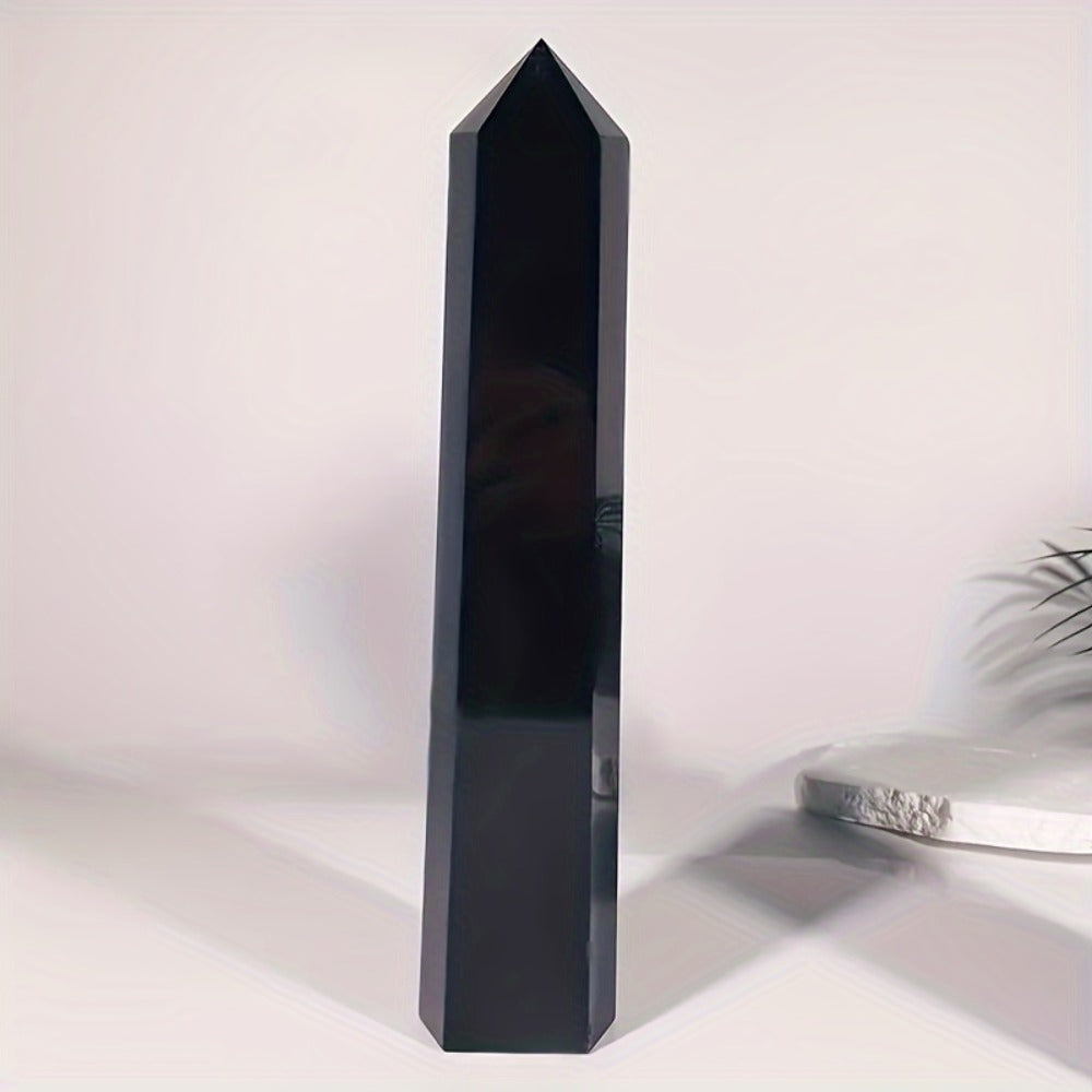 Black Obsidian Crystal Tower Natural Hexagonal Pillar Obelisk Generator for Home Decor Meditation Healing Crystal Feng Shui Office Holiday