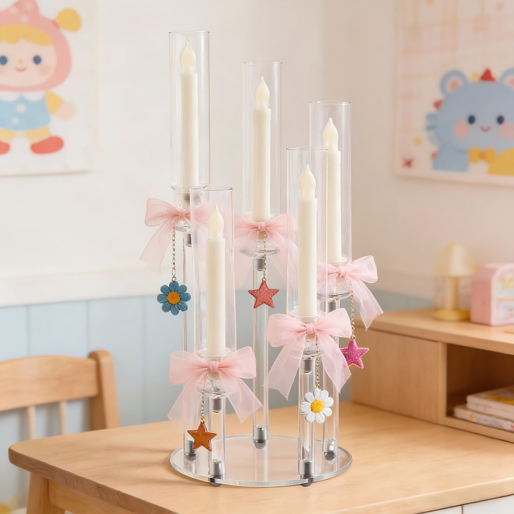 Acrylic Candelabra Candle Holder, Clear Crystal 5-Arm & 6-Arm Taper Candlestick Holders for Wedding Centerpiece