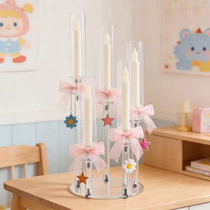 Acrylic Candelabra Candle Holder, Clear Crystal 5-Arm & 6-Arm Taper Candlestick Holders for Wedding Centerpiece