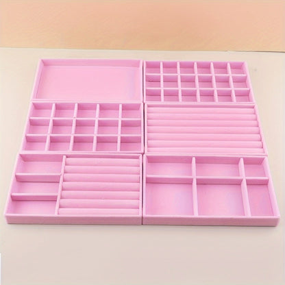 Stackable Jewelry Organizer Trays 6-Piece Set – Rectangular Multi-Compartment Drawer Inserts with Removable Dividers for Earrings, Rings