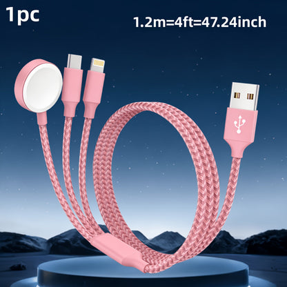 Braided Charging Cable with USB-A or USB-C Input, Three Output Paths and Five Color or Connector Options