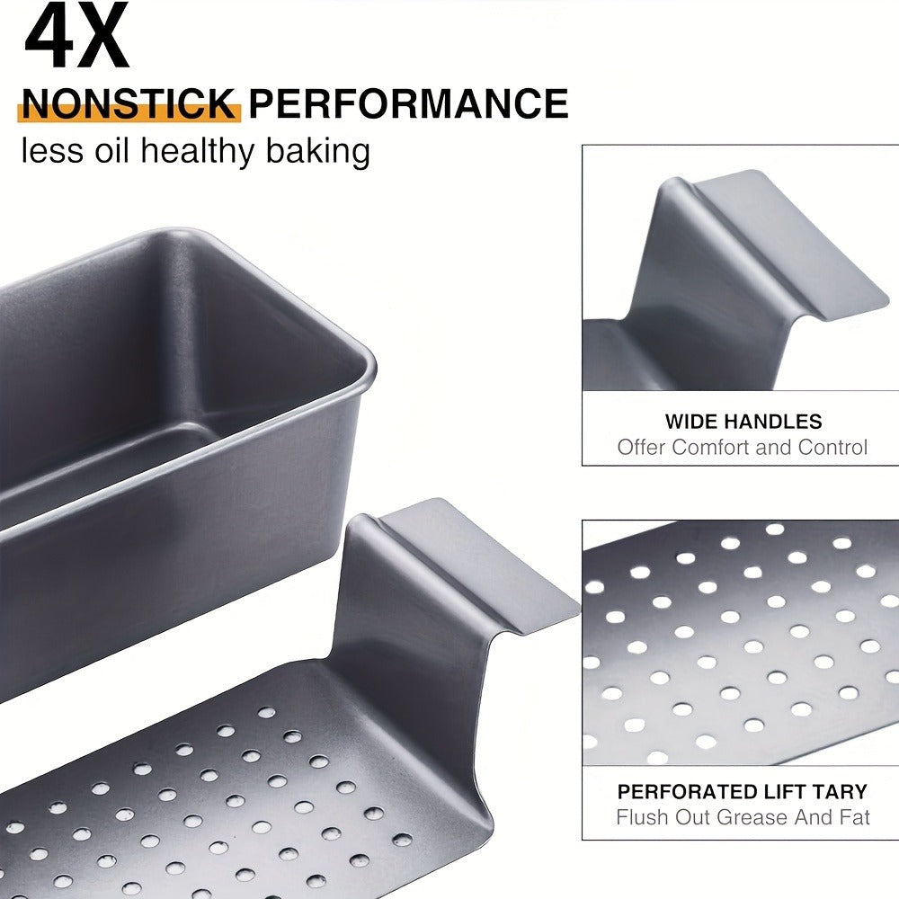 Nonstick Meatloaf Pan with Drain Tray, 2-Piece Carbon Steel Loaf Pan Set for Baking, Fat-Reducing Bread Pan with Insert