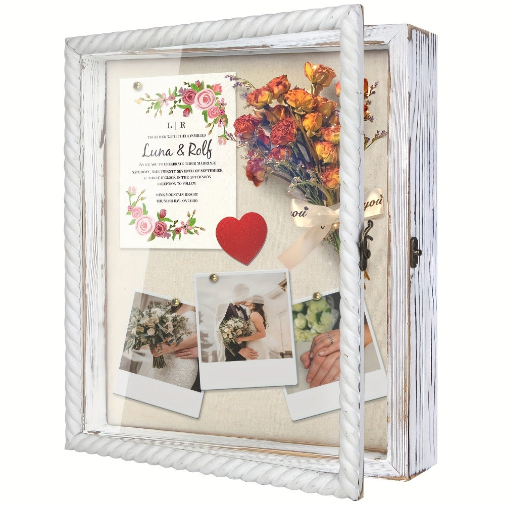 Shadow Box Frame with Linen Back, Large Rustic Memory Display Case 11x14 & 12x16 Inch for Photos
