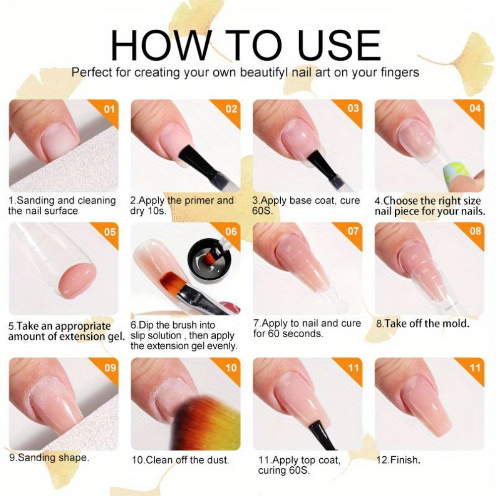 36-Color Polygel Nail Extension Kit with LED UV Lamp, Complete Poly Gel Starter Set with Dual Forms, Slip
