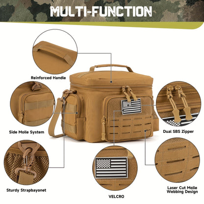 13L Tactical Lunch Bag Tote with MOLLE Front Panel, Multiple Pockets, Shoulder Strap and Three Colors