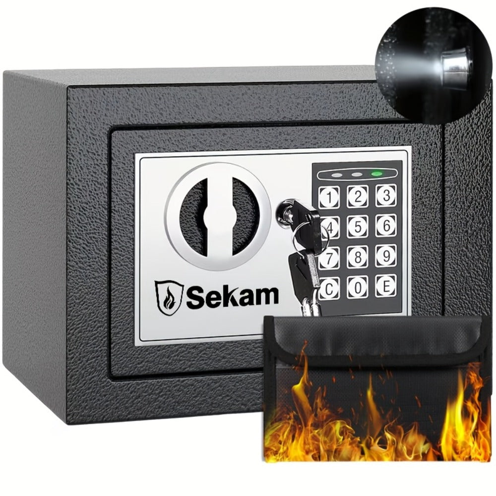 Fireproof Home Safe Box with Digital Keypad and Key Lock Steel Security Safe for Money for Entryways, Bedrooms and Living Spaces