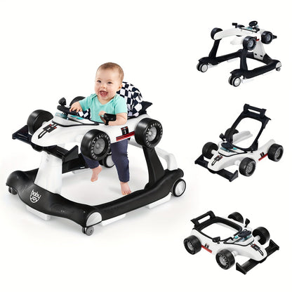 4-in-1 Foldable Baby Walker with Activity Toy Tray & Adjustable Height, Sit-to-Stand Push Walker for Infants & Toddlers