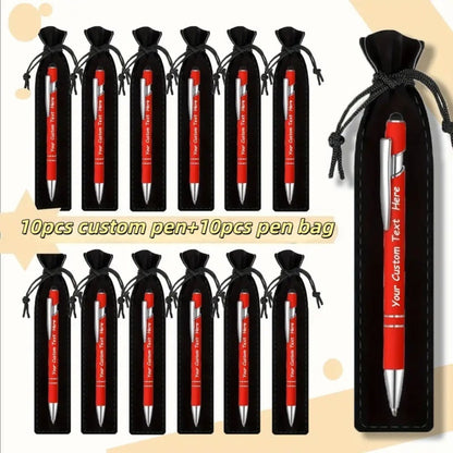 Custom Ballpoint Pens with Pencil Pouch Bulk Set, Personalized Ballpoint Pen Pack for Corporate Gifts