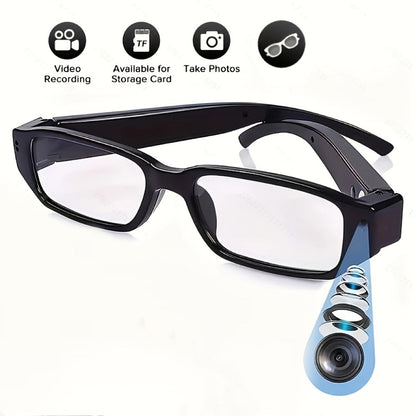 13B Clear-Lens Camera Glasses in Black with Thick Temples and 32GB or 64GB TF Card Bundles