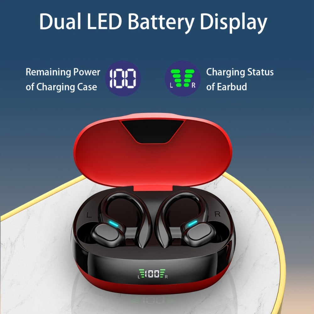 Wireless Earbuds Sport Earhooks with ENC Calls, LED Display, Touch Controls and Type-C Charging