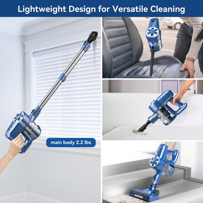 Cordless Vacuum Cleaner Stick Vacuum, MAX 70Kpa Suction, 45-Min Runtime, Anti-Tangle, 50.72oz Dust Cup