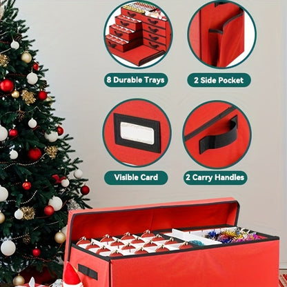Christmas Ornament Storage Box 128 Slots 8 Trays Stackable Large Capacity Holiday Organizer with Lid Side Open Adjustable Dividers Removable