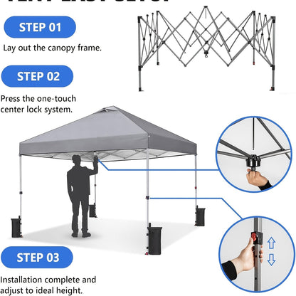 Canopy Tent 10x10ft Pop Up One Push, Portable Outdoor Shelter 3 Colors for Garden, Patio and Yard Use