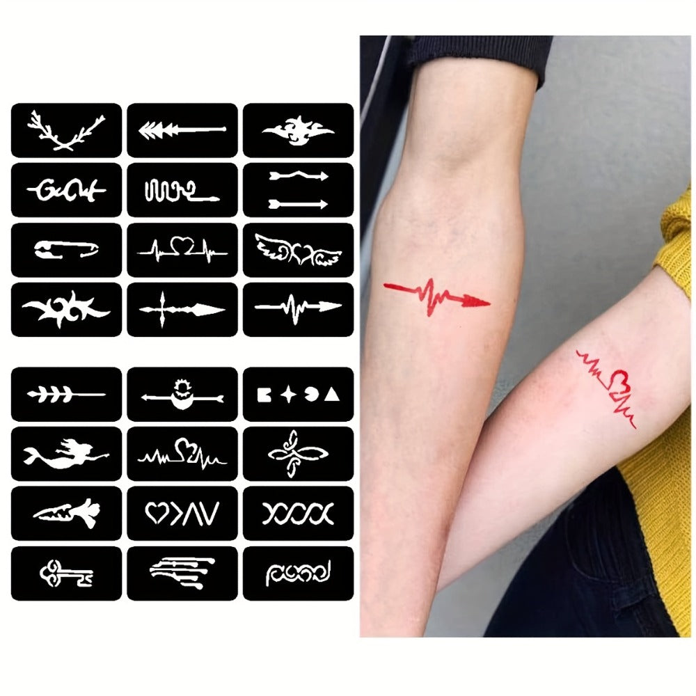 DIY Tattoo Stencils Set 12 Sheets Hollow Design Templates | Reusable Body Art Kit for Arm Ankle Ear Wrist | Waterproof Compatible with Juice