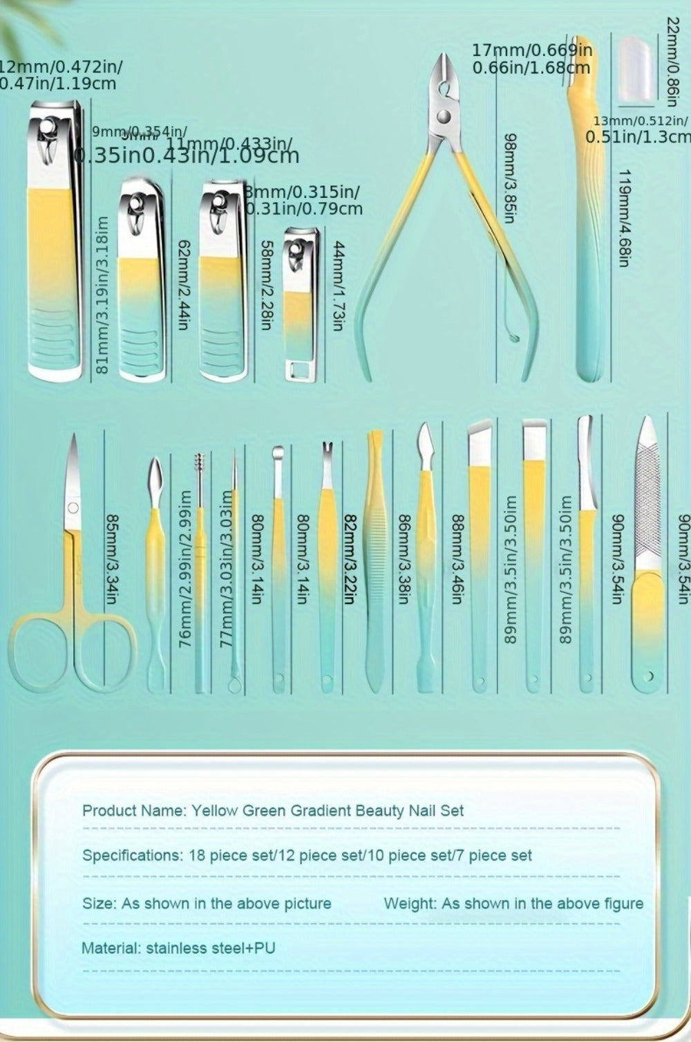 Eighteen-Piece Manicure and Pedicure Kit with Gradient Case, Clippers, Scissors, Files and Pushers