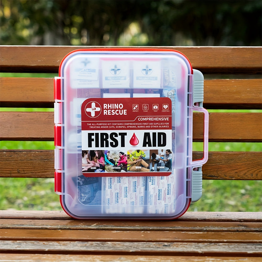 350-Piece First Aid Supply Kit in Clear Double-Layer Hard Case with Red Handle and Tilting Trays