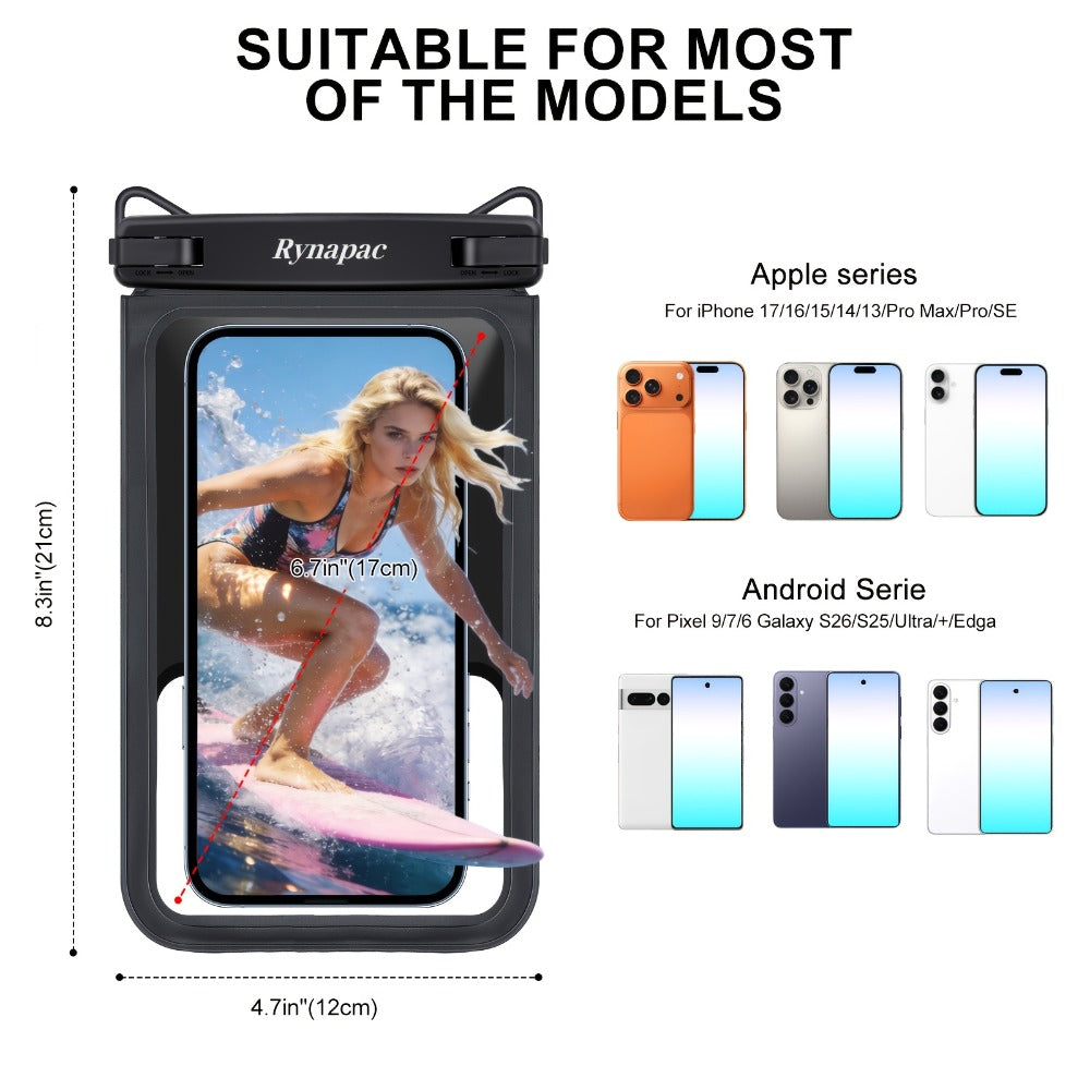 RYNAPC 2-Pack Phone Pouch with Lanyard IPX8 Dry Bag for iPhone 16 15 14 Pro Max 6.7 Inch for Camping, Travel and Outdoor Use