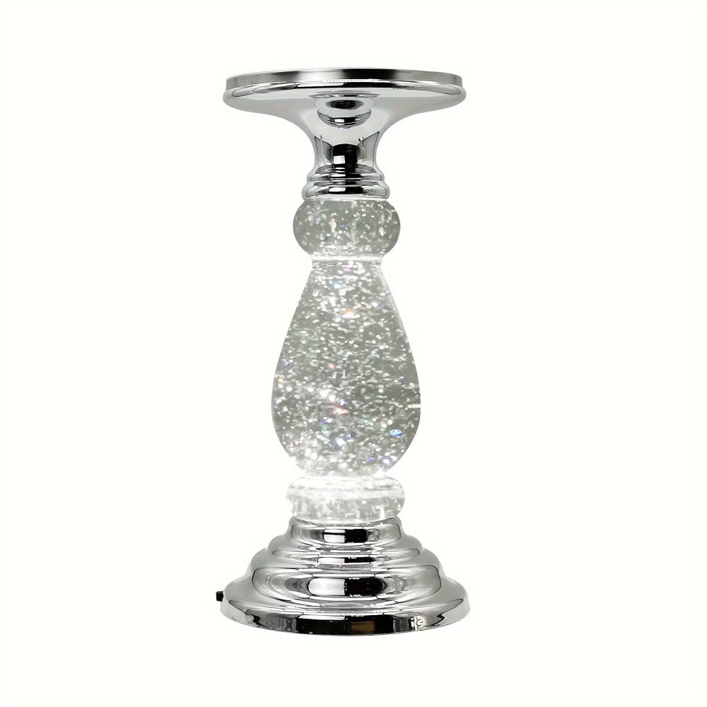 LED Swirling Candle Holder with On/Off Switch – Polished Acrylic Pedestal Base Fits 3-Wick Candles Up to 4 Inch Silver Gold Centerpiece