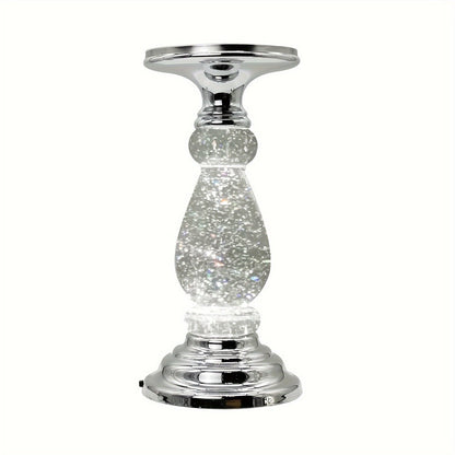LED Swirling Candle Holder with On/Off Switch – Polished Acrylic Pedestal Base Fits 3-Wick Candles Up to 4 Inch Silver Gold Centerpiece
