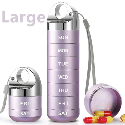 Weekly Pill Organizer, Large Aluminum Alloy 7-Day Pill Box for Medications Vitamins Supplements, Portable Travel Pill Case