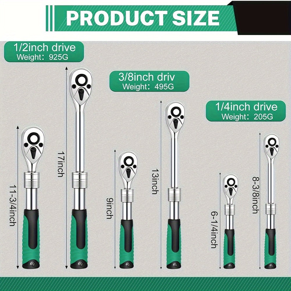 Three-Piece Ratchet Handle Set with 1/4, 3/8 and 1/2-Inch Drives, 72- or 24-Tooth Options Pictured