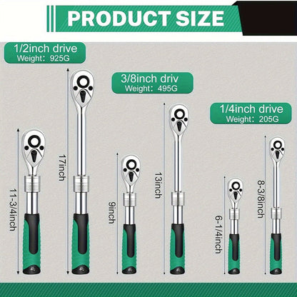 Three-Piece Ratchet Handle Set with 1/4, 3/8 and 1/2-Inch Drives, 72- or 24-Tooth Options Pictured